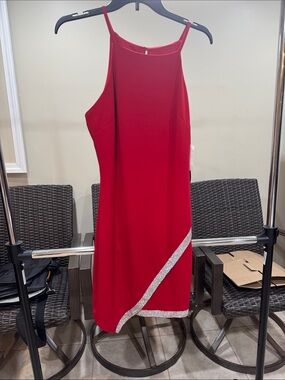 Red Sleeveless Slip Dress with Silver Trim